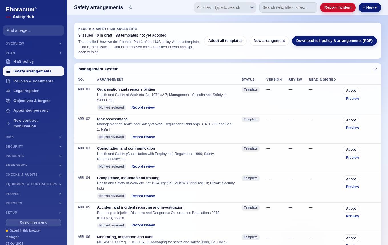 Policy & legal – Safety arrangements