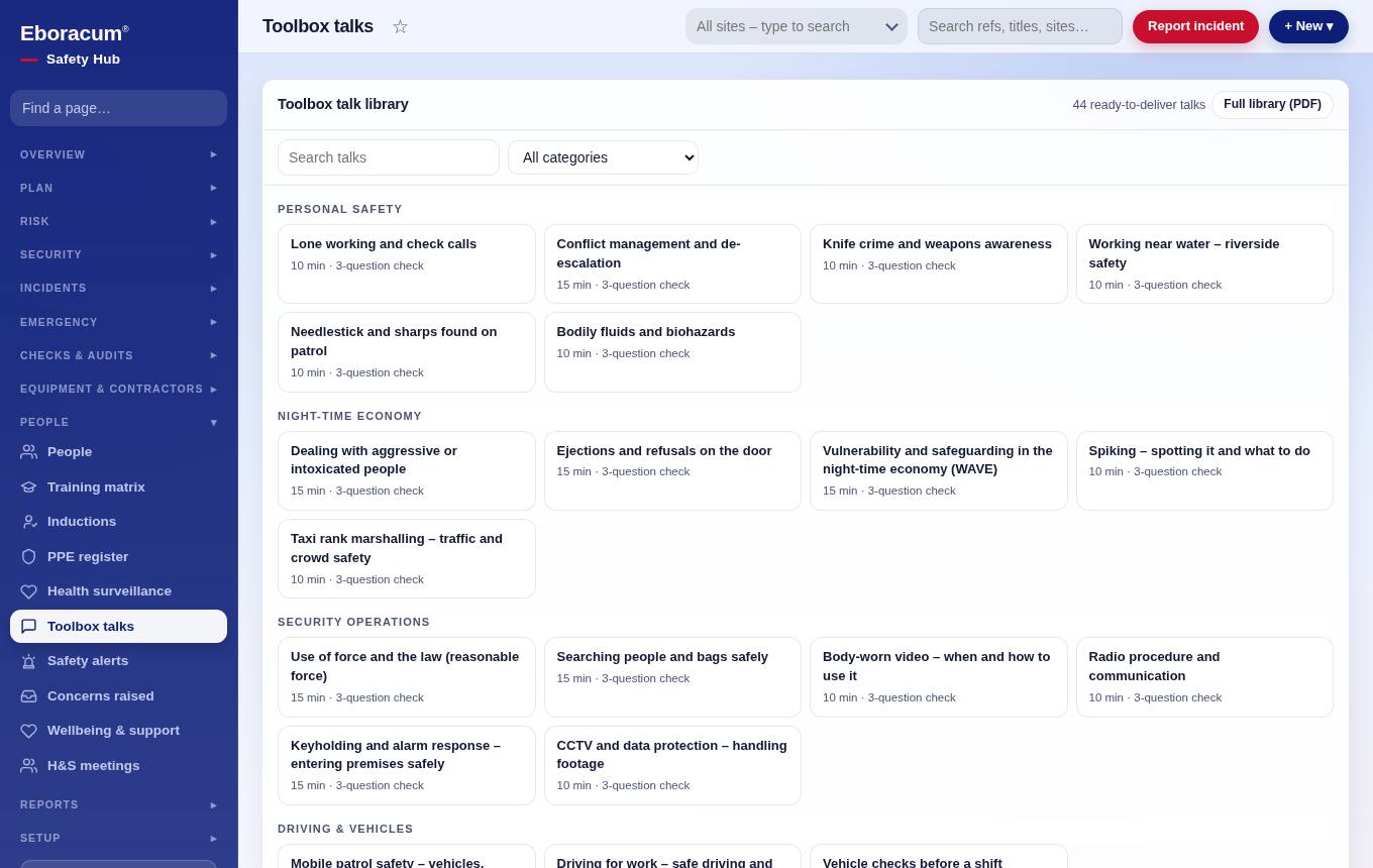 People & training – Toolbox talks