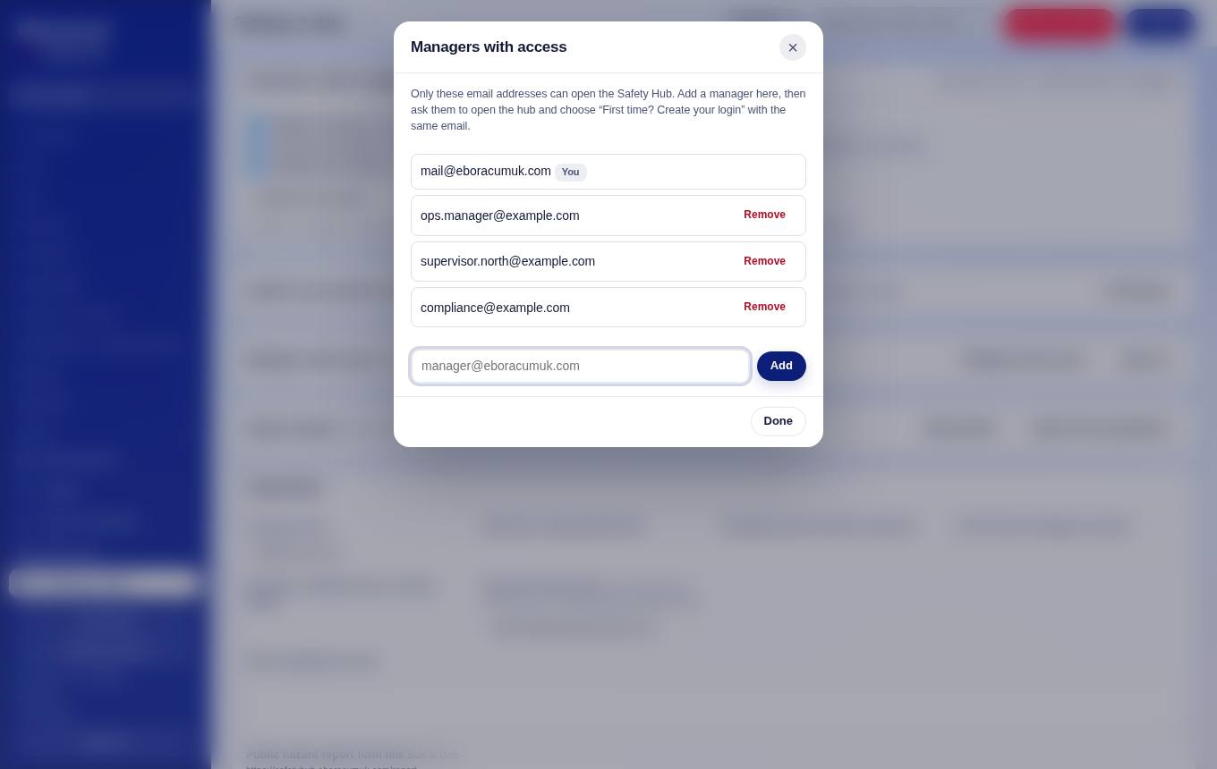 Add managers by email – each signs in with their own login