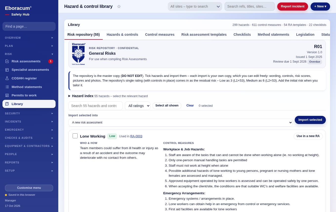 Your company risk repository – import editable copies
